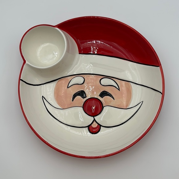 Essential Home Christmas Holiday Chip and Dip Santa Face Ceramic Plate - Picture 6 of 16